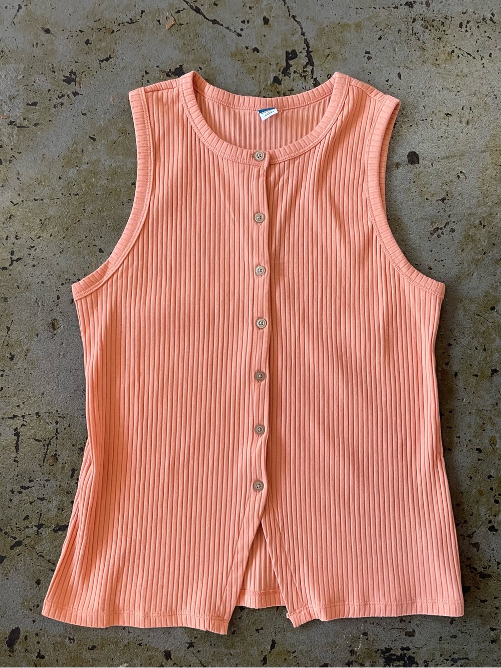 Old Navy Sleeveless Button-Front Ribbed Tank Top in Peach Size Large